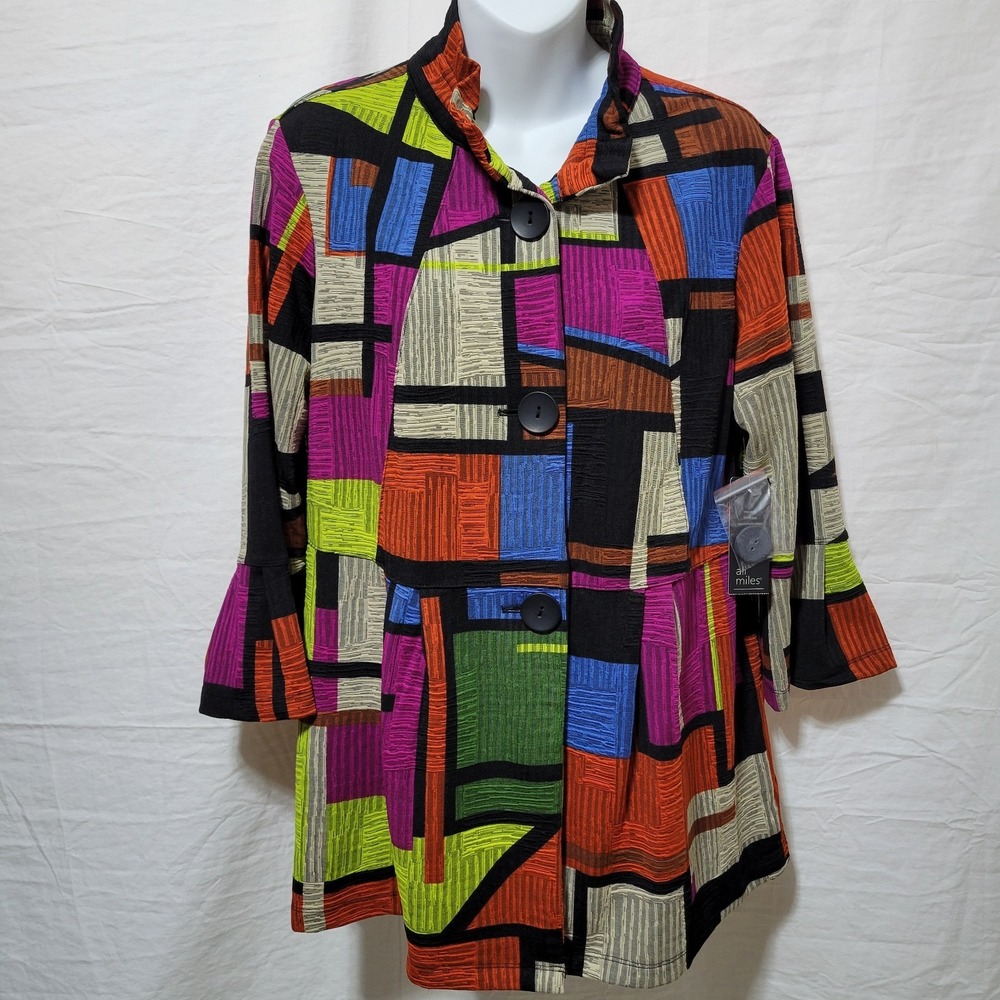 NWT Ali Miles Womens M Lightweight‎ Jacket Artsy Art to Wear 3/4 Sleeves